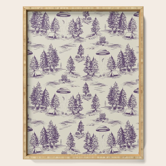 Purple Alien Abduction Toile De Jouy Pattern Serving Tray Gallery Image 1