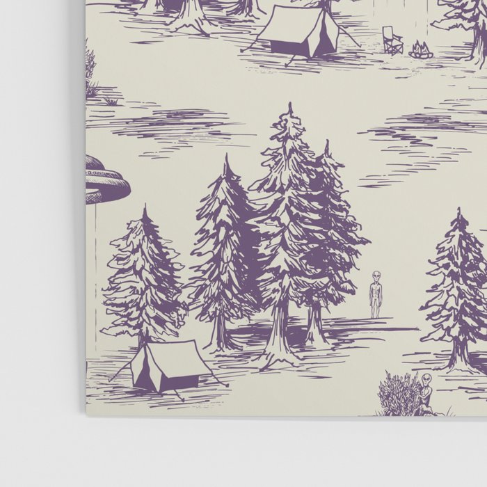 Purple Alien Abduction Toile De Jouy Pattern Poster Gallery Image 3