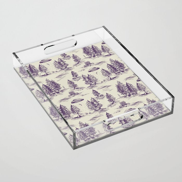 Purple Alien Abduction Toile De Jouy Pattern Acrylic Tray Gallery Image 1