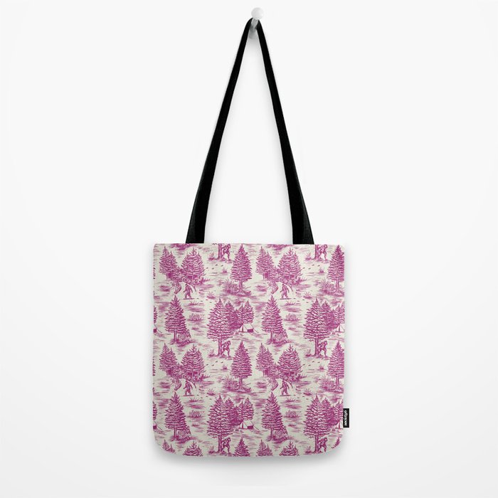 Magenta Bigfoot / Sasquatch Toile de Jouy Tote Bag Gallery Image 2