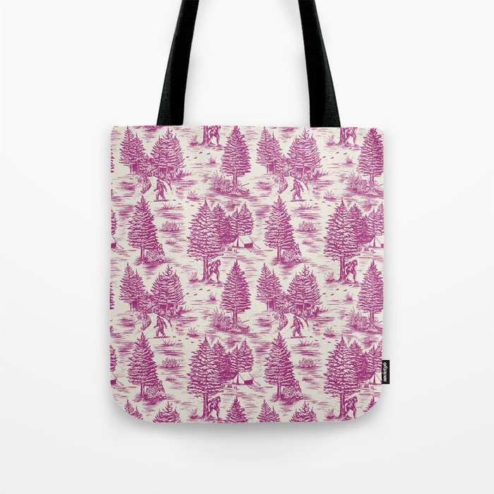 Magenta Bigfoot / Sasquatch Toile de Jouy Tote Bag Gallery Image 1