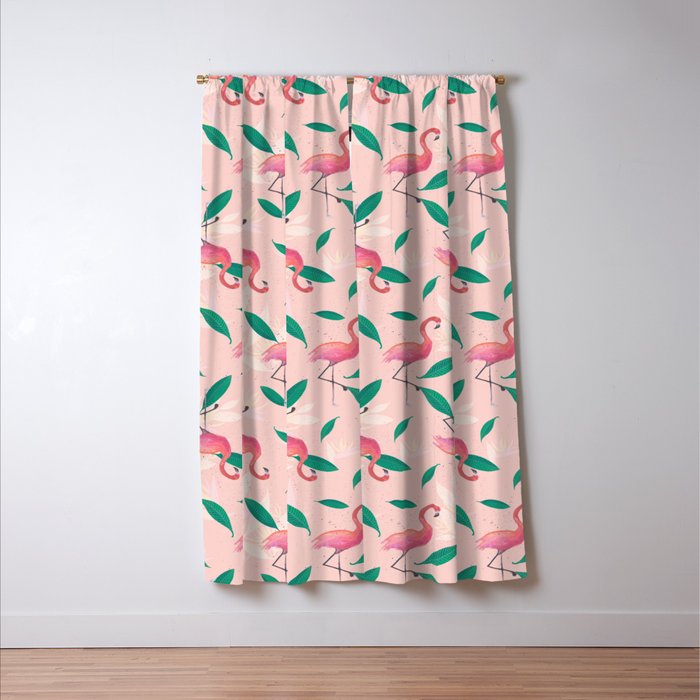 Pink flamingo tropical pattern Window Curtain Gallery Image 3