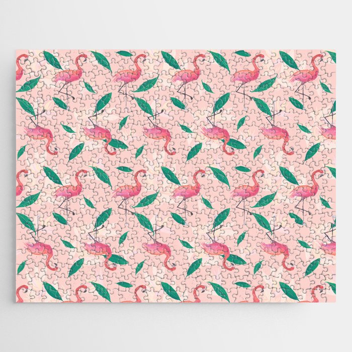 Pink flamingo tropical pattern Jigsaw Puzzle Gallery Image 1
