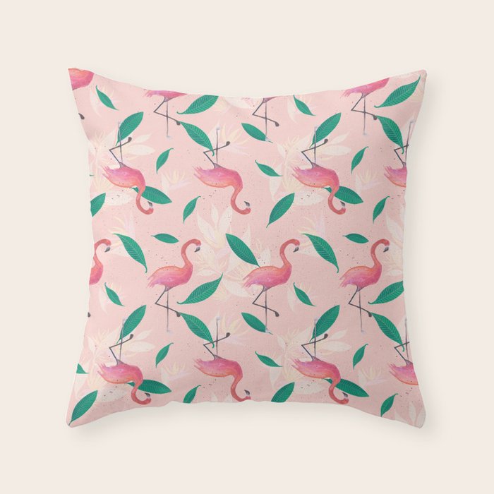 Pink flamingo tropical pattern Throw Pillow Gallery Image 1