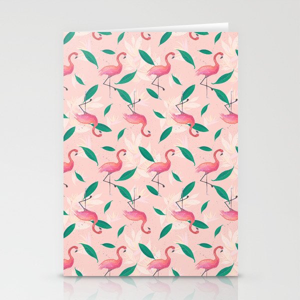 Pink flamingo tropical pattern Stationery Card Gallery Image 1