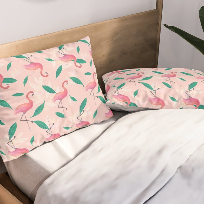 Pink flamingo tropical pattern Pillow Sham Gallery Image 2