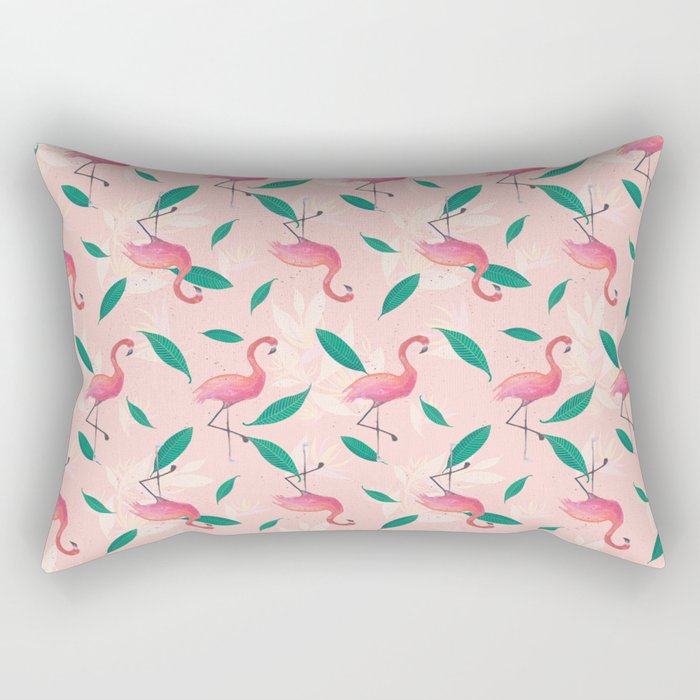 Pink flamingo tropical pattern Rectangular Pillow Gallery Image 1