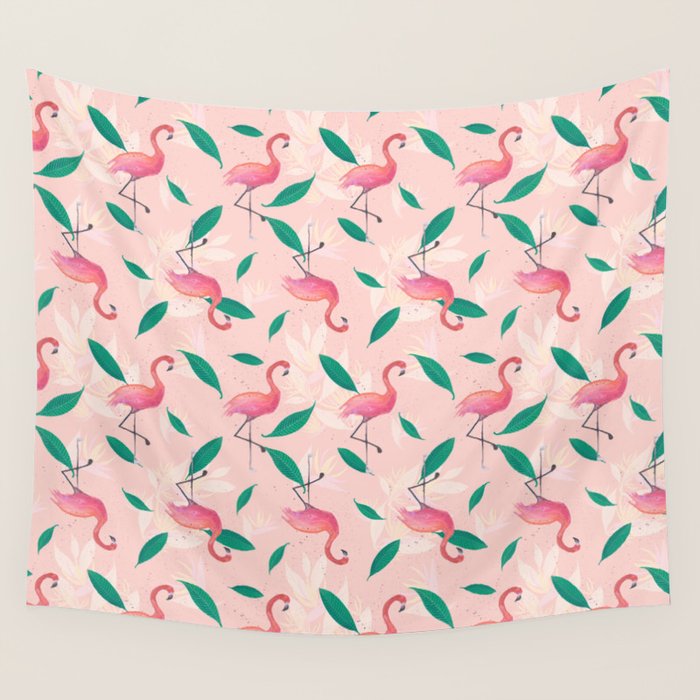 Pink flamingo tropical pattern Wall Tapestry Gallery Image 4