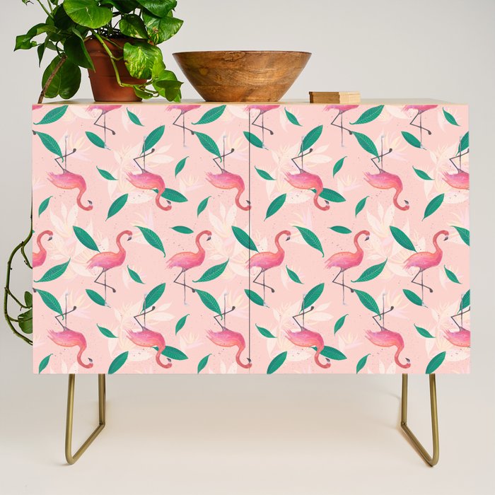 Pink flamingo tropical pattern Credenza Gallery Image 1