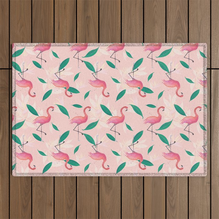 Pink flamingo tropical pattern Outdoor Rug Gallery Image 1