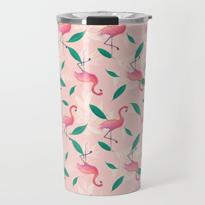 Pink flamingo tropical pattern Travel Mug Gallery Image 1
