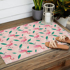 Pink flamingo tropical pattern Outdoor Rug Gallery Image 2