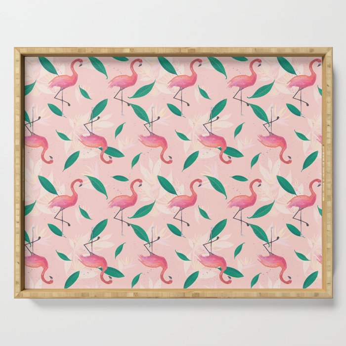 Pink flamingo tropical pattern Serving Tray Gallery Image 1