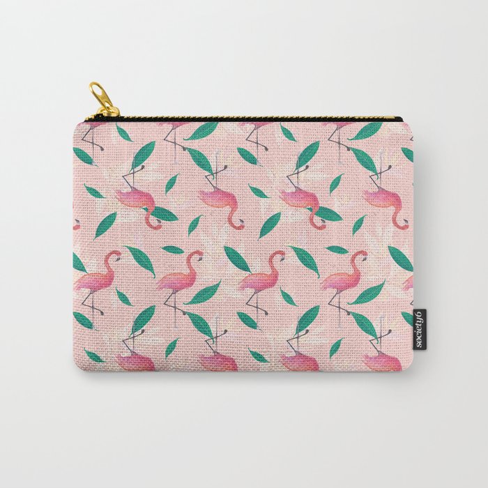 Pink flamingo tropical pattern Carry All Pouch Gallery Image 1