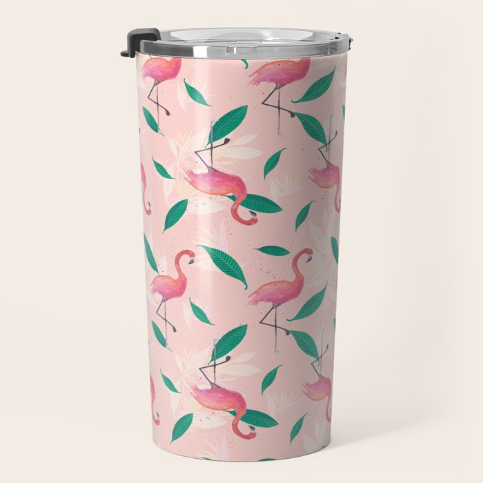 Pink flamingo tropical pattern Travel Mug Gallery Image 3