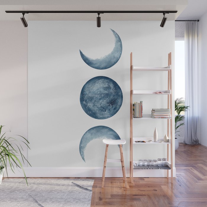 Blue Moon Phases Watercolor Wall Mural Gallery Image 1