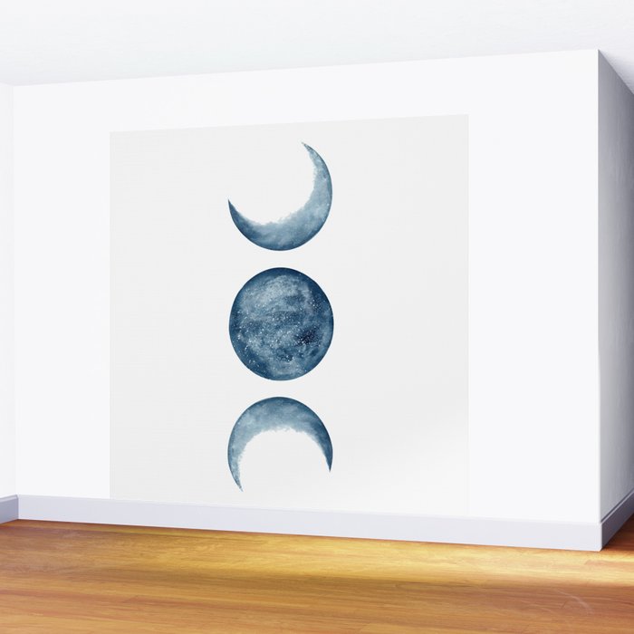 Blue Moon Phases Watercolor Wall Mural Gallery Image 2