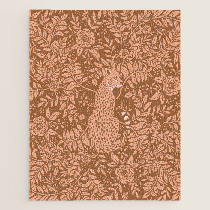 Summer Cheetah Floral Pattern - Fawn Brown Jigsaw Puzzle Gallery Image 1