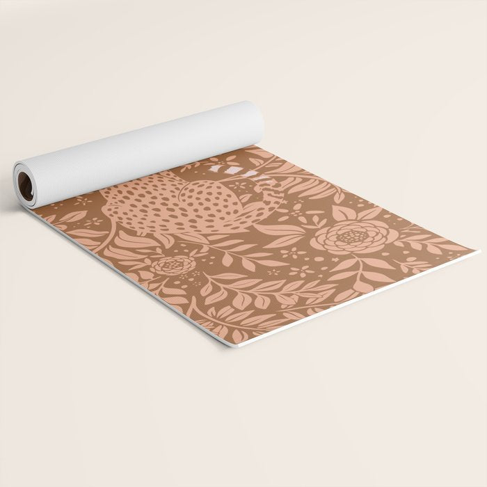 Summer Cheetah Floral Pattern - Fawn Brown Yoga Mat Gallery Image 2