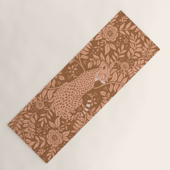 Summer Cheetah Floral Pattern - Fawn Brown Yoga Mat Gallery Image 1