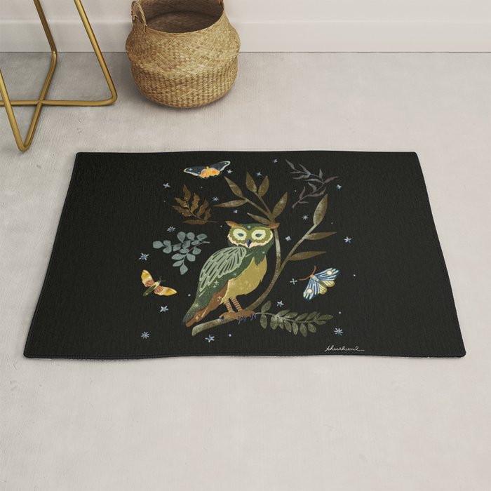 Moonlit Owl and Fluttering Moths Rug Gallery Image 1