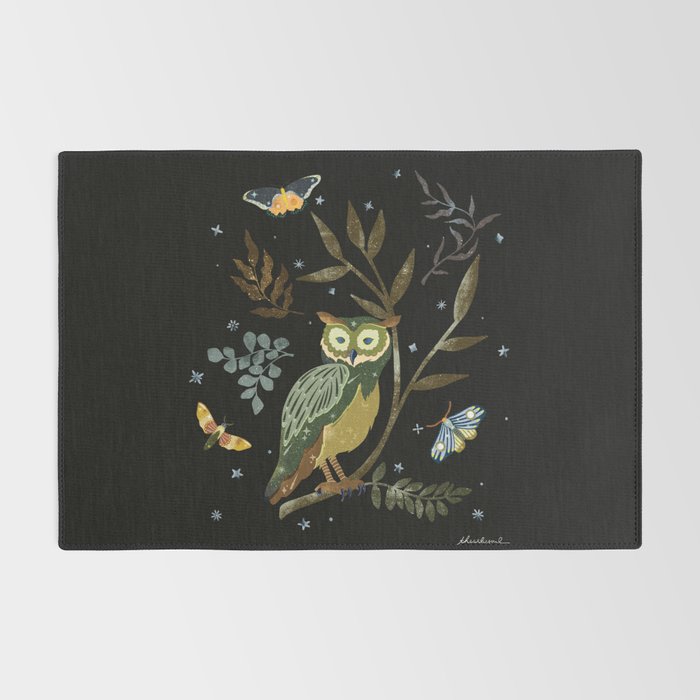 Moonlit Owl and Fluttering Moths Rug Gallery Image 2