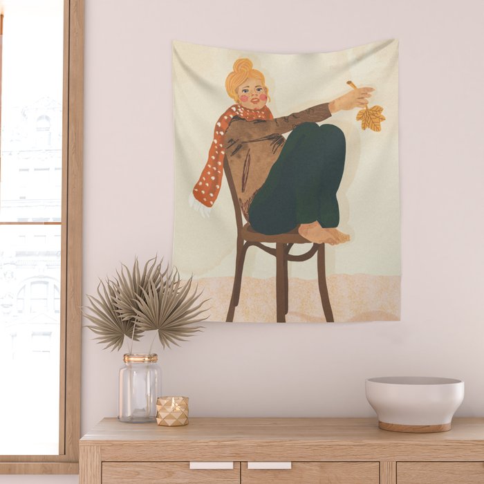Girl who Loves Autumn Wall Tapestry Gallery Image 2