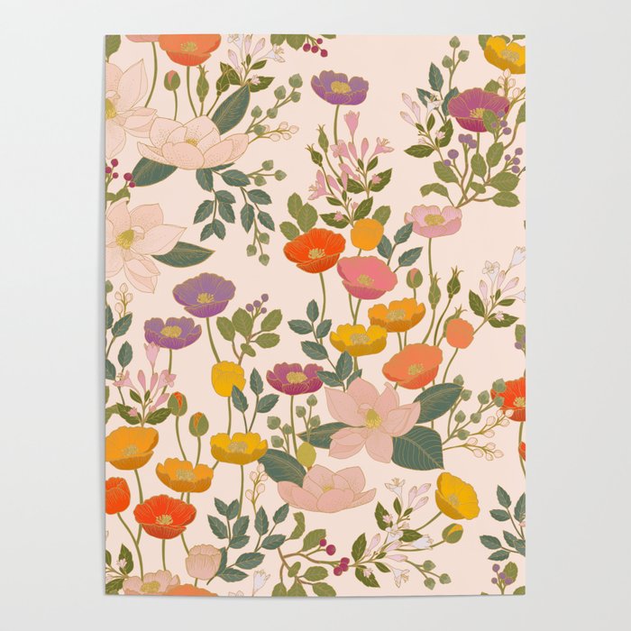 Botanical Cloisonne Garden Cream Poster Gallery Image 4