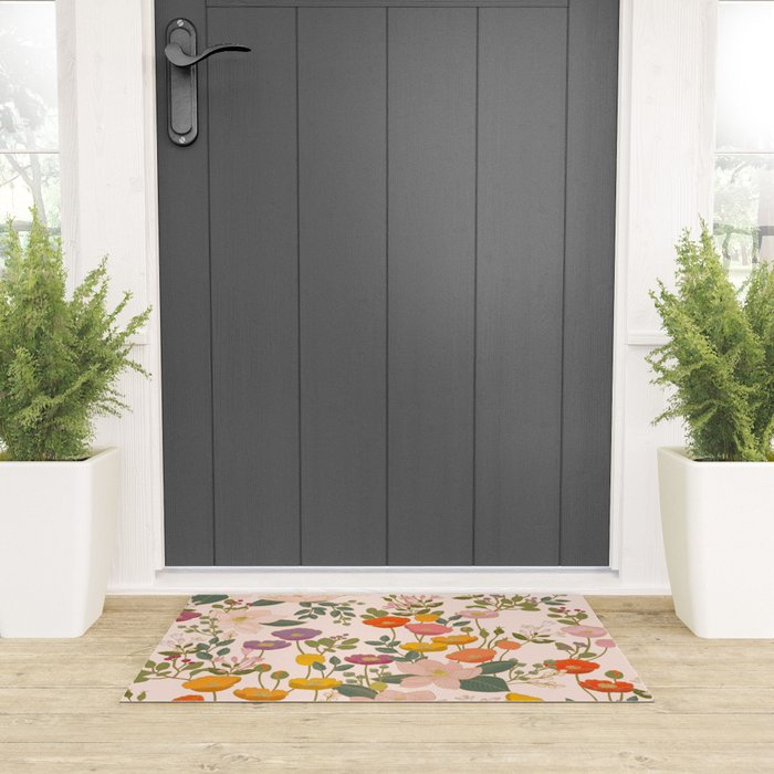 Botanical Cloisonne Garden Cream Welcome Mat Gallery Image 3