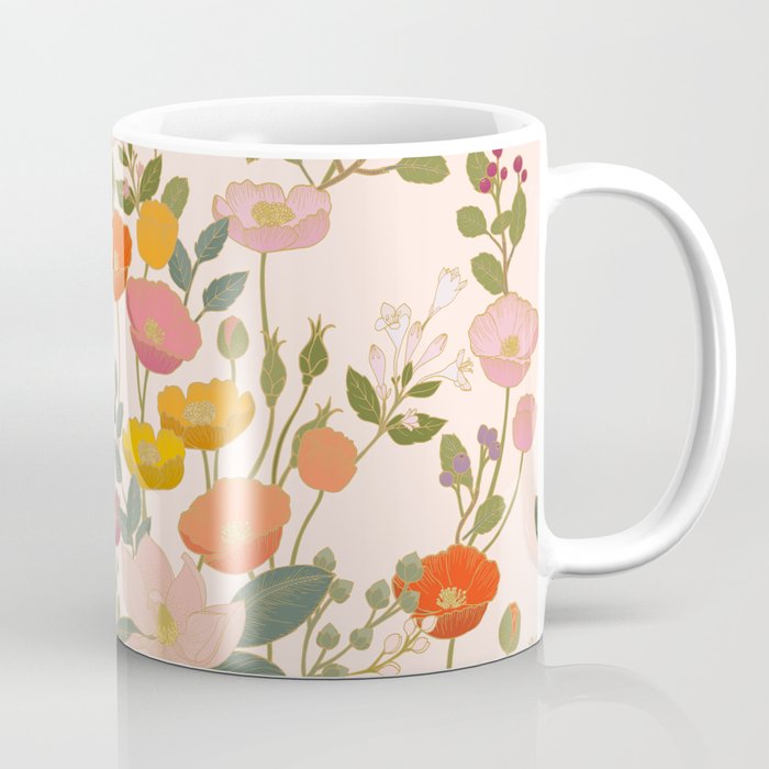 Botanical Cloisonne Garden Cream Coffee Mug Gallery Image 1