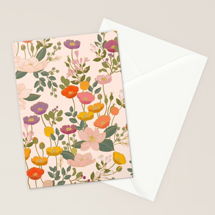 Botanical Cloisonne Garden Cream Stationery Card Gallery Image 2