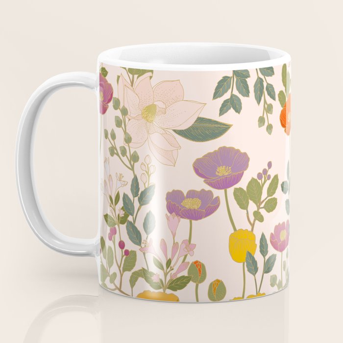Botanical Cloisonne Garden Cream Coffee Mug Gallery Image 3