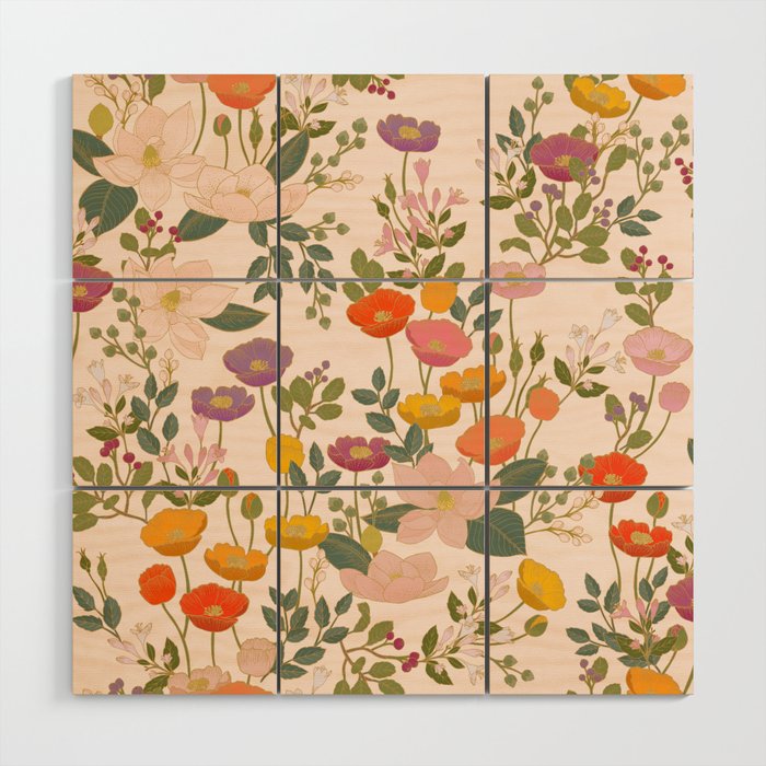 Botanical Cloisonne Garden Cream Wood Wall Art Gallery Image 1