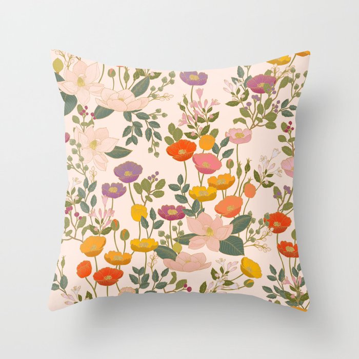 Botanical Cloisonne Garden Cream Throw Pillow Gallery Image 6
