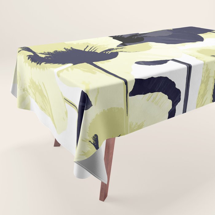 Dark Blue and Light Yellow Poppies On A White Background Fall Mood #decor #society6 #buyart Tablecloth Gallery Image 1