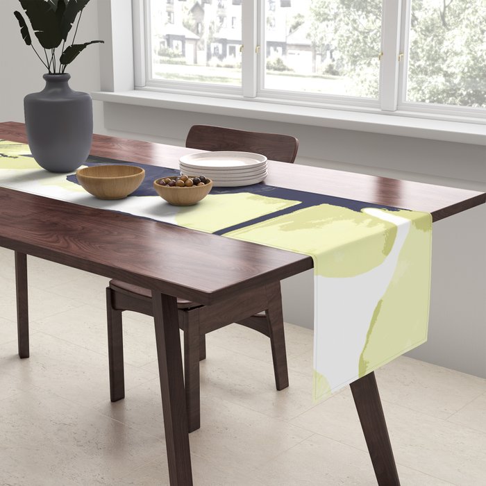 Dark Blue and Light Yellow Poppies On A White Background Fall Mood #decor #society6 #buyart Table Runner Gallery Image 2