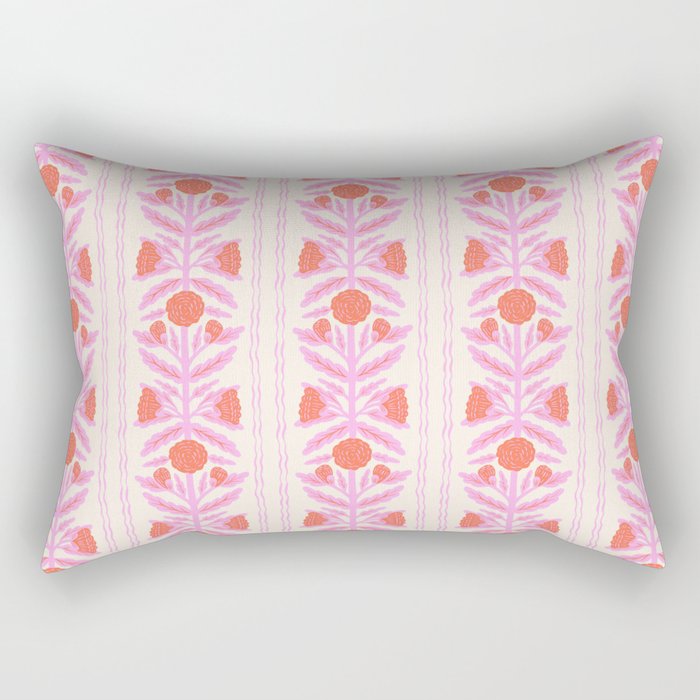 Pink and Red Flower Block Print Illustration Rectangular Pillow Gallery Image 1