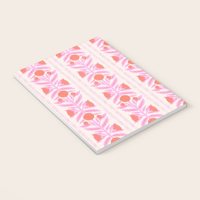 Pink and Red Flower Block Print Illustration Notebook Gallery Image 3