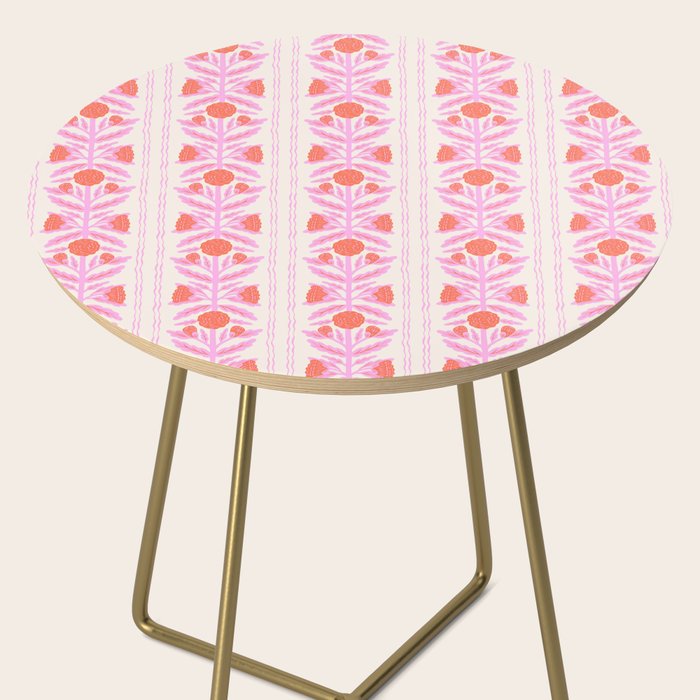 Pink and Red Flower Block Print Illustration Side Table Gallery Image 2