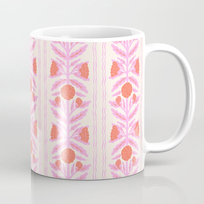 Pink and Red Flower Block Print Illustration Coffee Mug Gallery Image 1