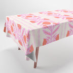 Pink and Red Flower Block Print Illustration Tablecloth Gallery Image 1