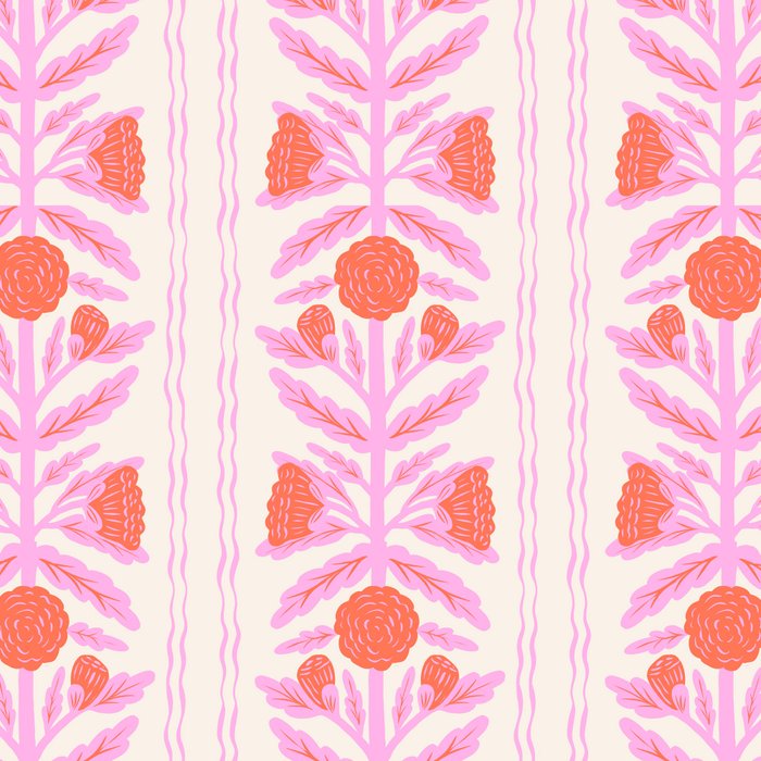 Pink and Red Flower Block Print Illustration Coffee Mug Gallery Image 2