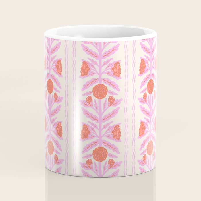 Pink and Red Flower Block Print Illustration Coffee Mug Gallery Image 4