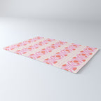 Pink and Red Flower Block Print Illustration Rug Gallery Image 3
