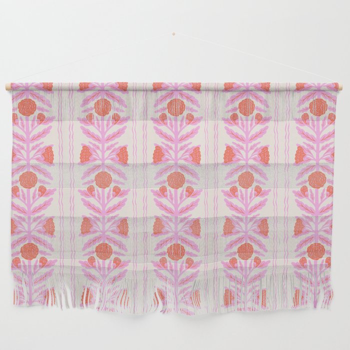 Pink and Red Flower Block Print Illustration Wall Hanging Gallery Image 1