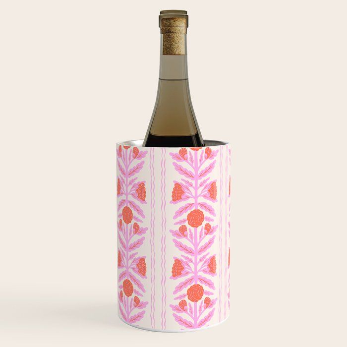 Pink and Red Flower Block Print Illustration Wine Chiller Gallery Image 2