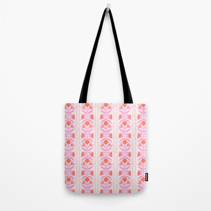 Pink and Red Flower Block Print Illustration Tote Bag Gallery Image 2