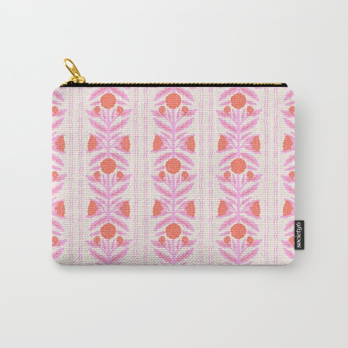 Pink and Red Flower Block Print Illustration Carry All Pouch Gallery Image 1
