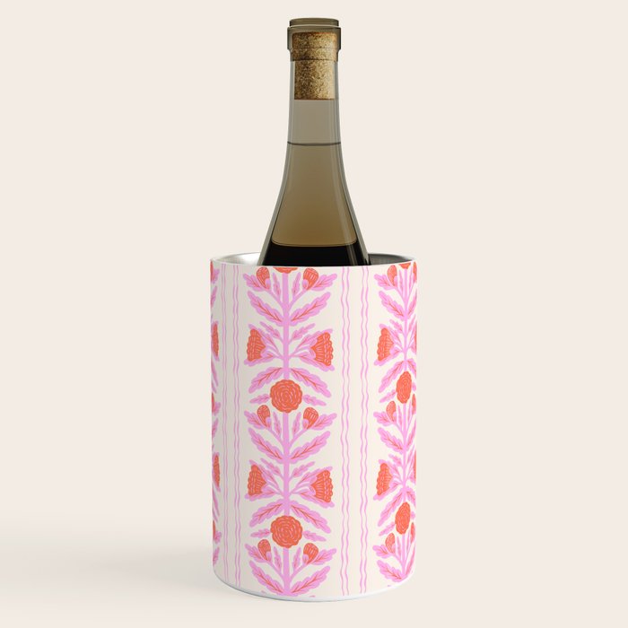 Pink and Red Flower Block Print Illustration Wine Chiller Gallery Image 3