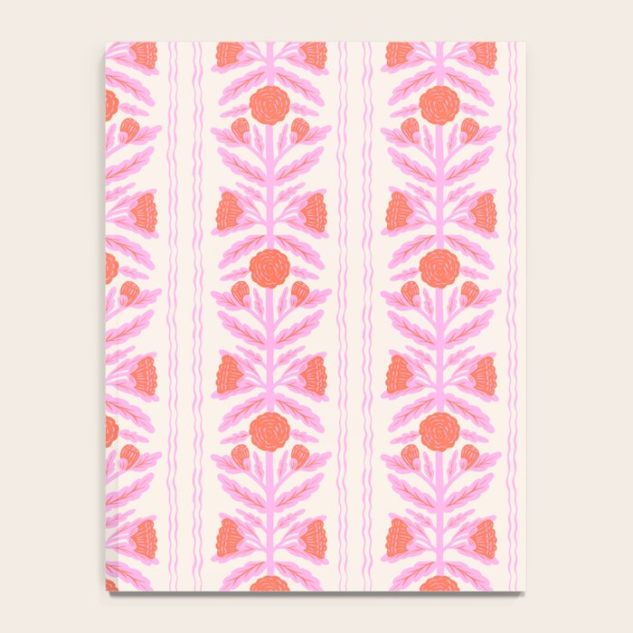Pink and Red Flower Block Print Illustration Notebook Gallery Image 4